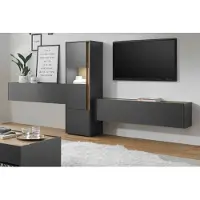 Furn.Design Wohnwand "Center" grau matt mit Wotan Eiche, Schrankwand 3-teilig 350 cm