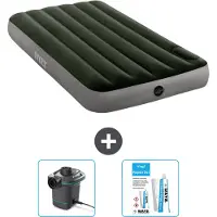Intex Luftbett - 1 Person - 99 x 191 x 25 cm - Grün - Pumpe en Reperaturset