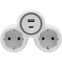 Plastrol Zweifach Steckdosenadapter 2x Schuko 230V 2x USB Grau-Weiß