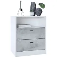 Vladon Kommode Pino V1, Germany, Nachttisch mit 2 Schubladen & 1 offenem Fach, Weiß matt/Beton Oxid Optik ohne LED (56 x 67,5 x 36 cm)