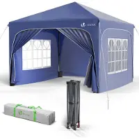 VOUNOT Pavillon 3x3m mit 4 Seitenteilen & 4 Sandsäcke, Pop Up Faltpavillon, Wasserdicht, Faltbar Gartenzelt Partyzelt, Blau