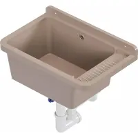 QLS Ausgussbecken 50x34 cm aus Kunststoff mit Siphon Beige Garage Werkstatt 11120