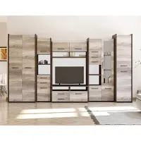 FABRYKA MEBLI IDCZAK Wohnwand Anbauwand Schrankwand TV-Lowboard Sideboard Mokka (Eiche Cantenbury/Eiche Country Grey)