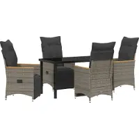 vidaXL Möbel 5-teiliges Gartenmöbelset mit Kissen in Grau aus Poly-Rattan - Gartenstühle 3379627