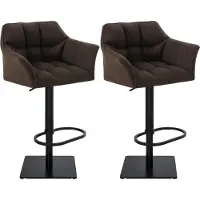 DELUKE 2er Set Barhocker SIHAR - Stoff Braun 64x45x88 cm Schwarz | Barstuhl Höhenverstellbar Mit Lehne Drehbar Tresenhocker Tresenstuhl Kneipenhocker