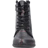Rieker Damen Stiefelette Schnürboot Blumenmuster Leder Blockabsatz Y0703, Größe:41 EU, Farbe:Schwarz