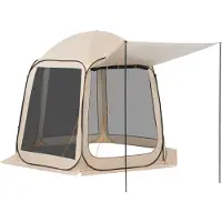 SucceBuy Campingzelt 304,8 x 280,4 cm, Pop-up-Zelt mit erweiterbarer Markise, tragbares Zelt für 4–8 Personen mit Tragetasche und Seitenwänden, ideal für Terrasse und Outdoor-Aktivitäten, Beige