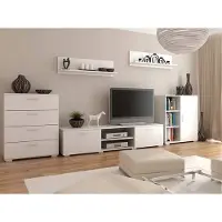 Matkam Wohnwand Chopin 2, 5-teilig, HDF-Platte 18 mm, Schubladenschrank, Fernsehschrank, Kommode mit Tür (Weiß)