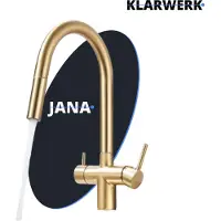 KLARWERK Jana | ausziehbare 3-Wege Armatur Edelstahl Gold gebürstet |Filter Trinkwasser Wasserhahn Küche|Osmose Mischbatterie U-Auslauf 3 Anschlüsse