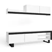 Skraut Home TV-Schränke IDEM – Möbel-Set – Wandeinheit – TV-Lowboard – Esszimmer, Wohnzimmer, Farbe Weiß/Schwarz – 200x40x180 cm