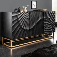 Invicta Massives Sideboard SCORPION 140cm schwarz Mangoholz aufwendige 3D Schnitzereien Kommode Wohnzimmerschrank Schrank