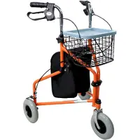 Mobiclinic , Rollator, Caleta, Fatlbar, Gehwagen mit 3 Rädern, Stahl, Verstellbar, Korb Tragetasch, Orange