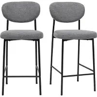 Miliboo - Feste Barhocker aus leicht grauem Textur-Veloursstoff H65 cm (Set mit 2) BREKA