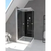 Marwell Dusche Komplett Komplettdusche Fertigdusche Black Square 90 x 90 x 215 cm – Dusche im komplett Set inkl. Duschwanne und Armatur- Eckdusche mit Eckeinstieg