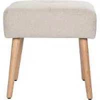 Miliboo - Niedriger Hocker aus Stoff mit strukturiertem Samteffekt in Beige und hellem Massivholz H46 cm GUESTA