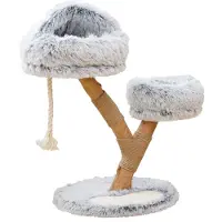 Dehner Lieblinge Kratzbaum Berlioz, Katzenbaum robust, Kletterbaum für Katzen, ca. 49 x 83 x 49 cm, Plüsch / Spanplatte / Jute / Holz, hellgrau
