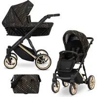 Kunert Kinderwagen IVENTO Sportwagen Babywagen Babyschale Komplettset Kinder Wagen Set 2 in 1 (Black Style, Rahmenfarbe: Gold)