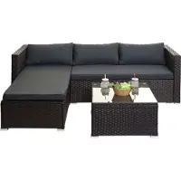 Mendler Poly-Rattan Garnitur MCW-F57, Balkon-/Garten-/Lounge-Set Sofa Sitzgruppe braun, Kissen dunkelgrau ohne Deko-Kissen