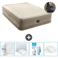 Intex Luftbett - 2 Personen - 152 x 203 x 46 cm - Beige - Inklusive Pumpe - Spannbettuch - Küssen - Reperaturset en Kissenschutz
