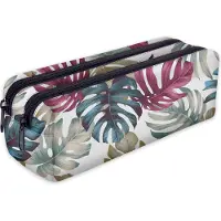 Ferocity Mäppchen, Federtasche, Federmäppchen 2 Fächer, Schüleretui, lustiges 3D-Motiv, Violette Monstera-Blätter [107]
