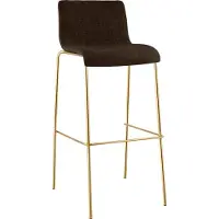 DELUKE Barhocker TENAR - Stoff Braun 43x48x100 cm Gold | Barstuhl Mit Lehne Tresenhocker Tresenstuhl Kneipenhocker Kneipenstuhl