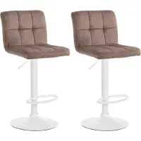 DELUKE 2er Set Barhocker REZAR - Samt Braun 46x47x94 cm Weiß | Barstuhl Mit Lehne Tresenhocker Tresenstuhl Kneipenhocker Kneipenstuhl
