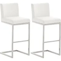DELUKE 2er Set Barhocker COBAS - Kunstleder Weiß 42x48x104 cm | Barstuhl Mit Lehne Tresenhocker Tresenstuhl Kneipenhocker Kneipenstuhl