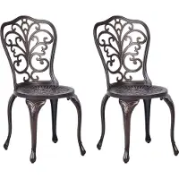Beliani Gartenstuhl 2er Set Braun Aluminium Verschnörkelt Französischer Vintage Stil Antik-Optik Outdoor Balkon Terrasse Garten Ausstattung Metallstuhl