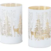 Levandeo 2er Set LED Windlicht H13cm Lichterkette Deko Glas Wald Weihnachten Tischdeko