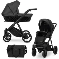 Kunert Kinderwagen IVENTO Sportwagen Babywagen Babyschale Komplettset Kinder Wagen Set 2 in 1 (Black Pearl, Rahmenfarbe: Schwarz)