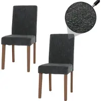 Mendler 2er-Set Esszimmerstuhl Littau, Stuhl Küchenstuhl Hochlehner, Stoff/Textil Chenille Holz dunkelgrau, naturfarbene Beine
