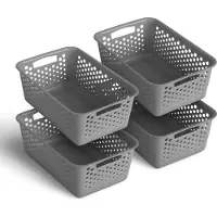 HOPEG GmbH 4 Stück Aufbewahrungskorb 5L mit Griffen - BPA-Frei - Organizer ( 30 x 20 x 11 cm / Anthrazit ) - Körbchen für Bad Küche Schlafzimmer, Haushaltskorb