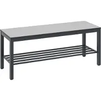 C+P Umkleidebank Basic Plus, für Feuchträume, ohne Rückenlehne, 4-Fußgestell schwarzgrau RAL 7021, mit Schuhrost, B 1000 mm, Dekor silbergrau