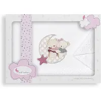 Interbaby - 3 Stk. Bettwäsche Set Für Wiege - (Spannbettlaken 85X55X9 + Laken 106X82 + Kissens Bezug 50X30) 100% Baumwolle - Mod. Osito Amoroso -Weiss/Rosa