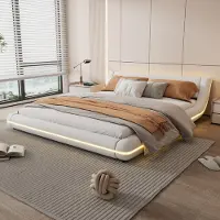 Treeboy Flachbett 160x200 cm, Bodenbett, PU, LED-Umgebungslicht, wei?