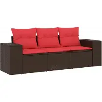 vidaXL 3-teiliges Gartensofa-Set mit Kissen, braun, Polyrattan