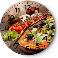 ARTTOR Wanduhr - Rund - Glasuhr - Pizza Essen Italien Tradition - 40x40cm - Schleichendes Uhrwerk - Lautlos - zum Aufhängen bereit - Dekoration Modern - Wanddekoration aus Glas - C4AR40x40-2791