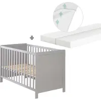 Roba 2-in-1 Beistell- & Babybett 60x120 + 'safe asleep' Matratze, taupe, höhenverstellbar, 5 Schlupfsprossen, inkl. Lattenrost und Matratze