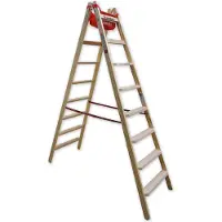 Euroline Holz Stufenstehleiter mit Comfort-Stufen mit Werkzeugablage 2x8 Stufen