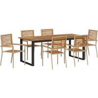 vidaXL Möbel 7-Personen Garten Essgruppe Beige Poly Rattan Akazie, Stapelbare Gartenstühle mit Kissen - Set von 2 in Beige Poly Rattan - Gartenstühle 3365468