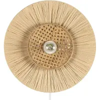 Beliani Wandleuchte Natürlich Papier und Rattan Rund Wiener-Geflecht Glühbirnen-Optik Kabel mit Schalter Modern Boho Japandi Skandi Beleuchtung Leuchte
