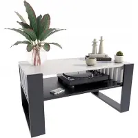 Matkam Couchtisch IGA H50 x B100 x T53,6 cm, mit Lamellen im Loft-Stil, funktionales Design, Loft Retro (Weiß-Schwarz)