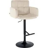 DELUKE Barhocker SUTUN - Samt Creme 60x56x93 cm Schwarz | Barstuhl Mit Lehne Drehbar Tresenhocker Tresenstuhl Kneipenhocker Kneipenstuhl