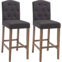 DELUKE 2er Set Barhocker LIKEL - Stoff Dunkelgrau 42x57x113 cm Braun | Barstuhl Mit Lehne Tresenhocker Tresenstuhl Kneipenhocker Kneipenstuhl