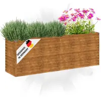 DELUKE Hochbeet aus Cortenstahl AKSEL | unten offen | Pflanzenbeet Metall Gartenbeet Blumenbeet Beet hoch Frühbeet für Garten Gemüsebeet, 196x50x69cm