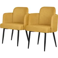 ML-Design 2er Set Esszimmerstuhl Senf Stoffbezug Küchenstuhl mit Armlehne & Rattan-Optik Rückenlehne Polsterstuhl mit Metallbeinen Ergonomische