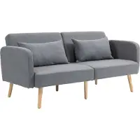 HOMCOM Schlafsofa, 2-Sitzer Klappbett mit Bettfunktion, 2 Wurfkissen, 3-Sitzer Polstersofa mit Verstellbarer Rückenlehne, Leinenoption, Grau