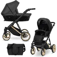 Kunert Kinderwagen IVENTO Sportwagen Babywagen Babyschale Komplettset Kinder Wagen Set 2 in 1 (Black Pearl, Rahmenfarbe: Gold)