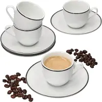 MamboCat Lineo Espressotasse + Untertasse Set für 4 Personen 80ml Ristretto weiß schwarz