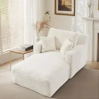 OKWISH Relaxsessel mit Armlehnen und Rückenlehne, Bequemes Einzelsofa Cord, Loungesofa ohne Montage,für kleine Wohnungen in Creme